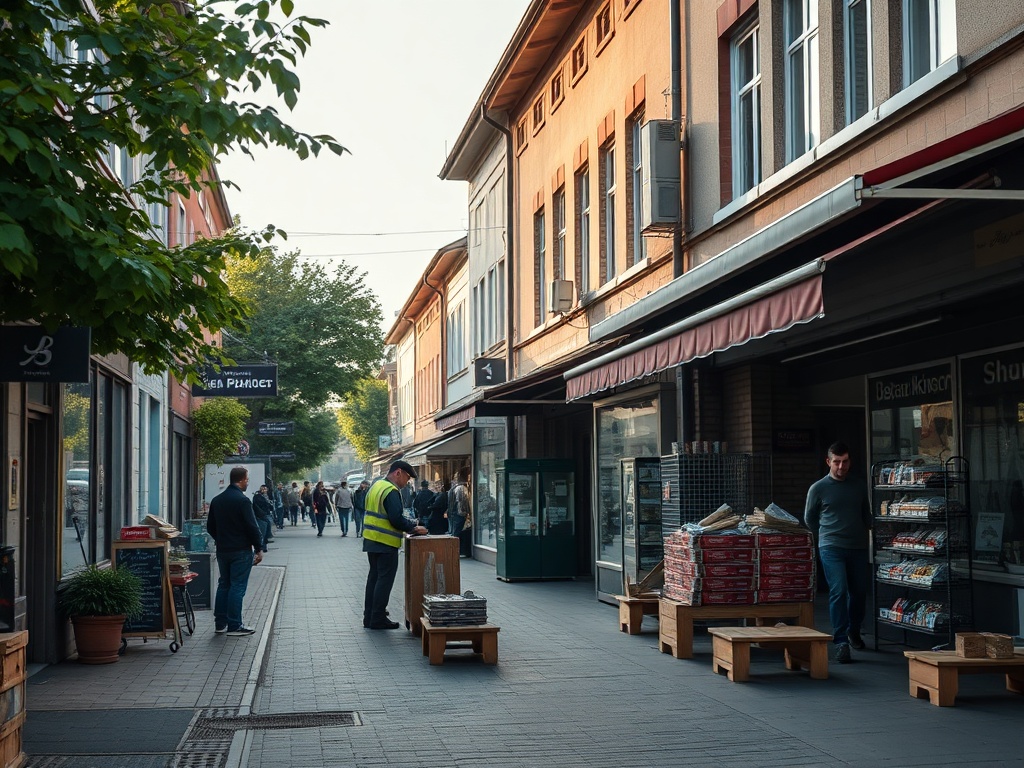 Mapa Płocka z ikonami symbolizującymi rozwój i inwestycje, z logo Funduszy Europejskich.